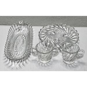 VTG Fostoria Crystal Colony Swirl Pattern Pickle Tidbit Dish Creamer Sugar‎ Lot